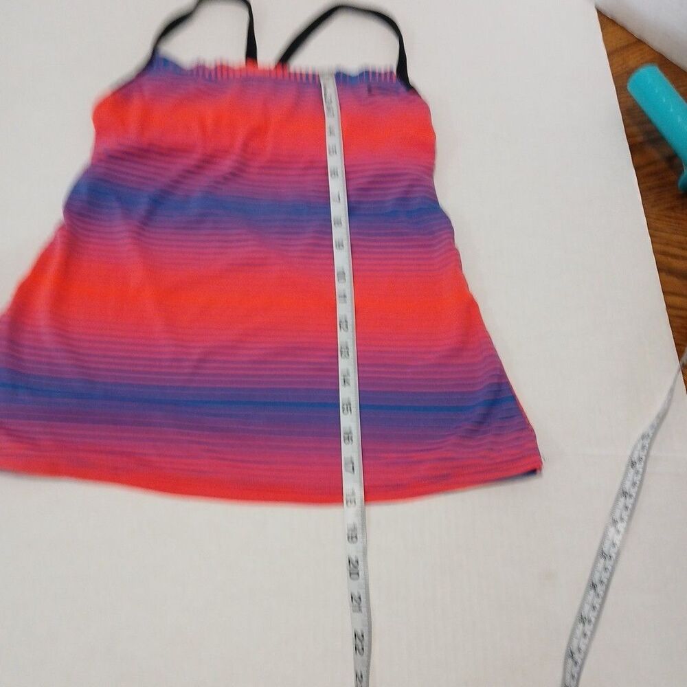 Nike Racerback Tankini Swimsuit TOP ONLY Vibrant Orange/Blue Stripped Sz-Small - Picture 10 of 16